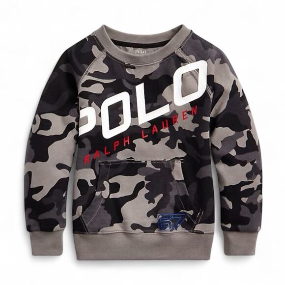 Ralph Lauren Boy's Logo Camo Double-Knit Sweatshirt in Black Camo Large (14/16) - Picture 1 of 12